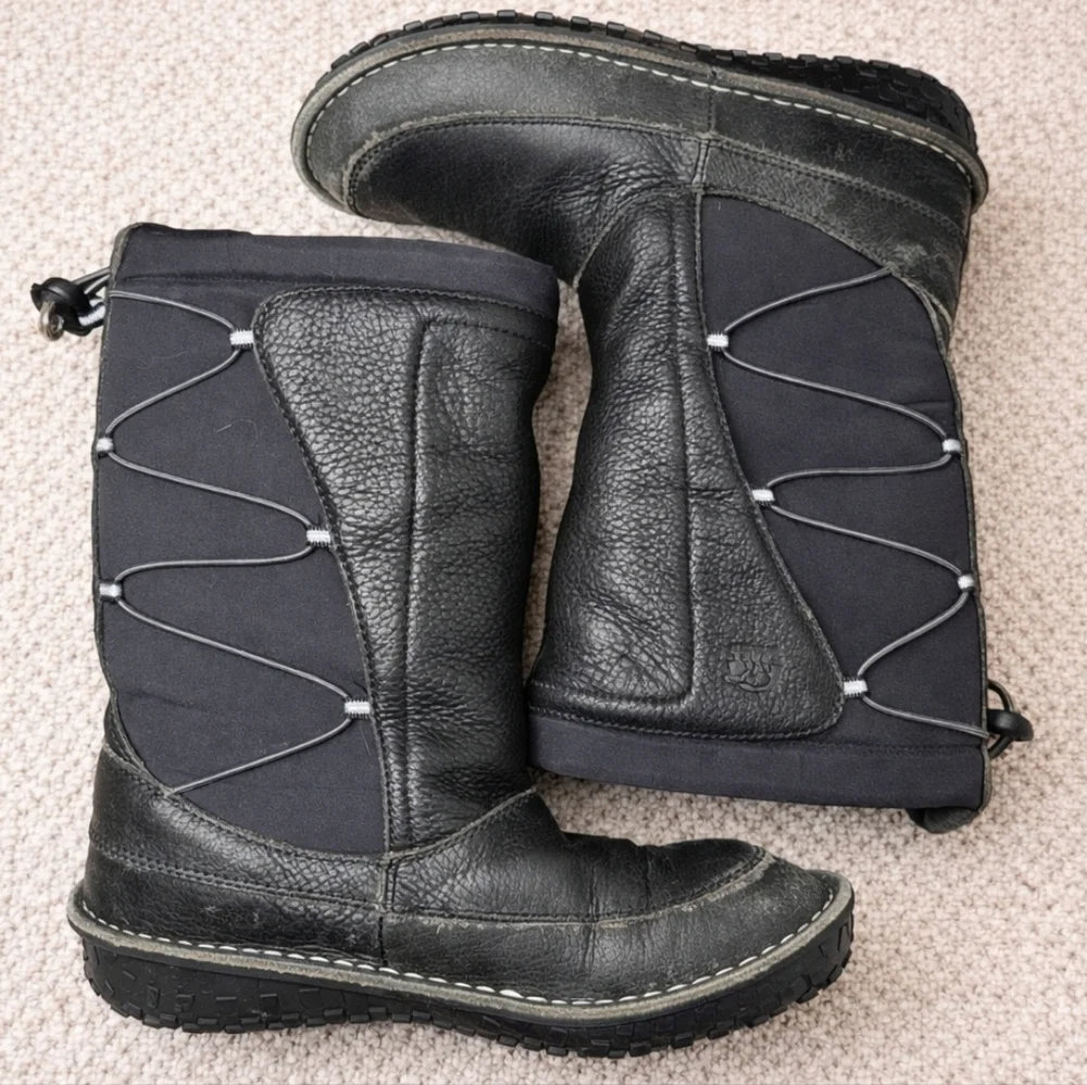 Sorel Teslin Black Pebble Waterproof Leather Winter Boots Size 7 Thinsulate